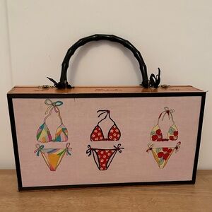 Cigar Box Purse Colorful Bikini Print Handbag with Black Handle